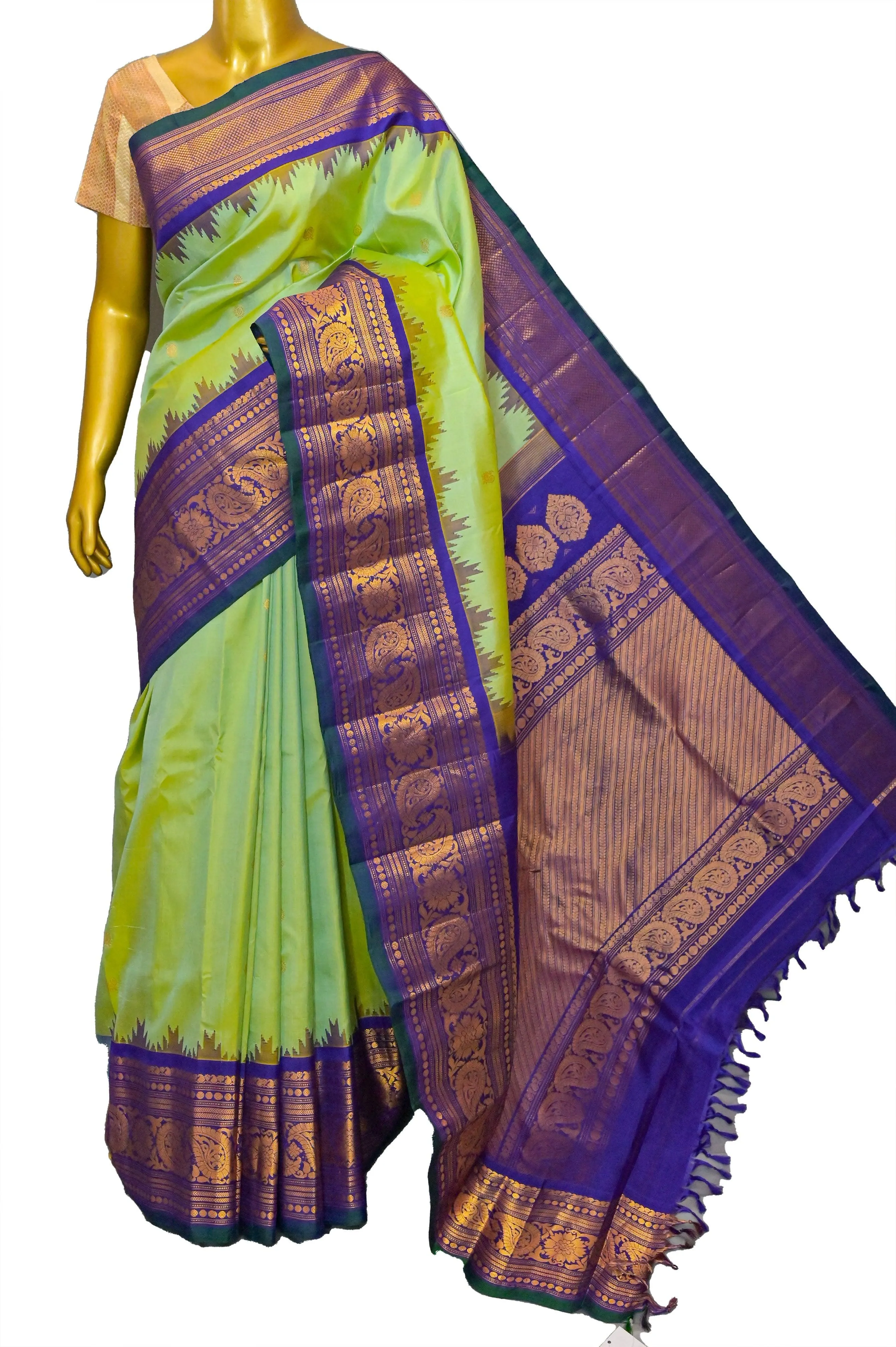 Dual Tone Green Color Pure Gadwal Silk Saree with Broad Border