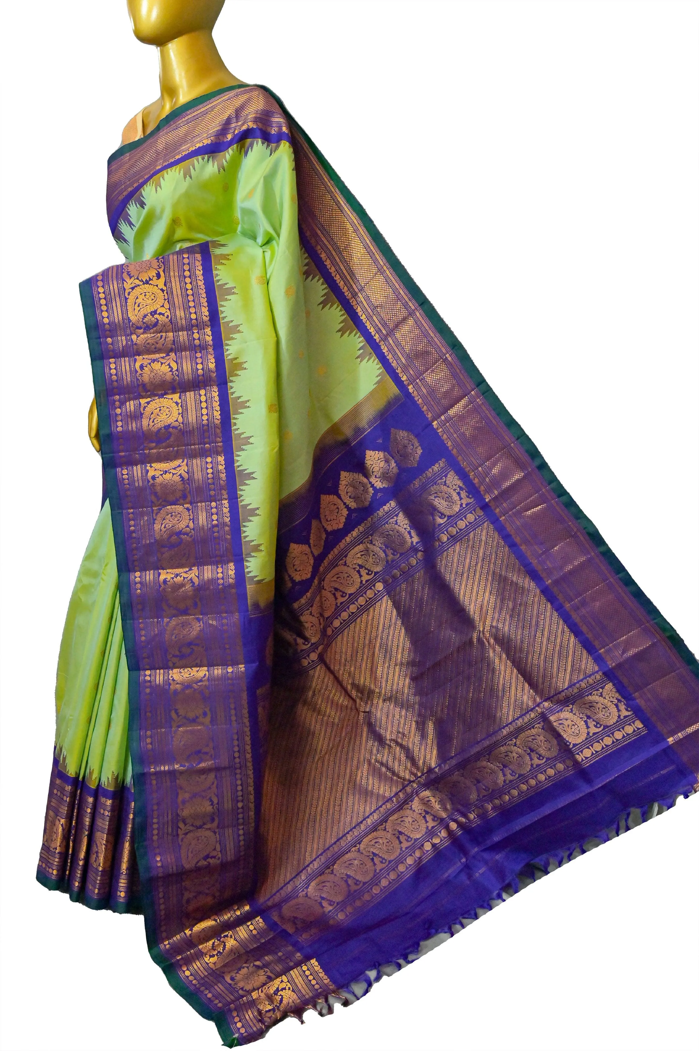 Dual Tone Green Color Pure Gadwal Silk Saree with Broad Border