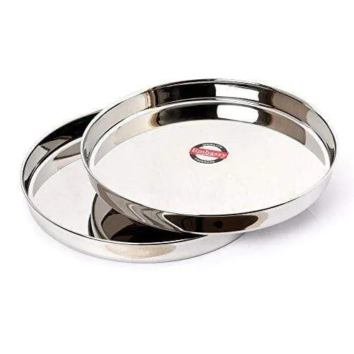 Embassy Coil Khumcha / Dinner Plate, Size 10, 26.4 cms (Pack of 2, Stainless Steel)