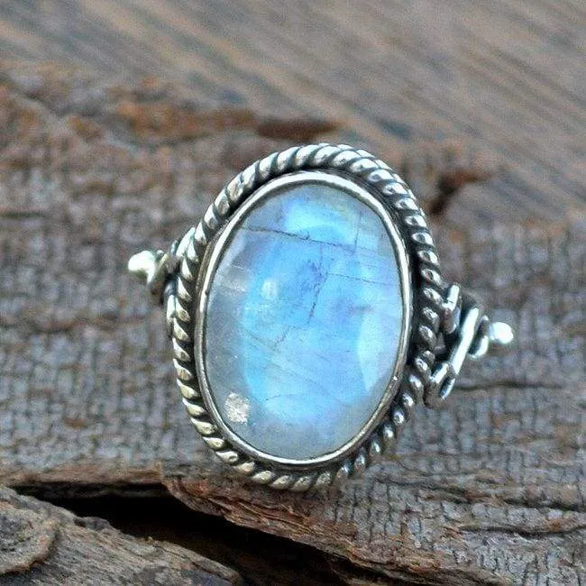 Faceted Rainbow Moonstone Gemstone 925 Sterling Silver Ring, Rainbow Moonstone Jewelry, June Birthstone, Nickel Free