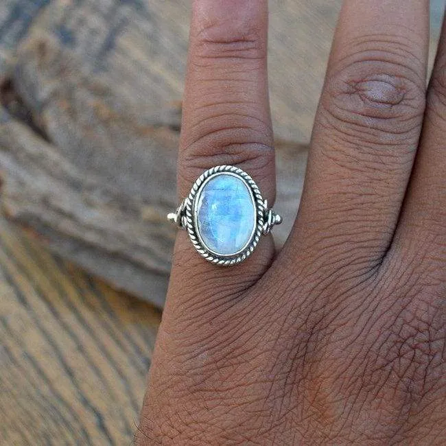 Faceted Rainbow Moonstone Gemstone 925 Sterling Silver Ring, Rainbow Moonstone Jewelry, June Birthstone, Nickel Free