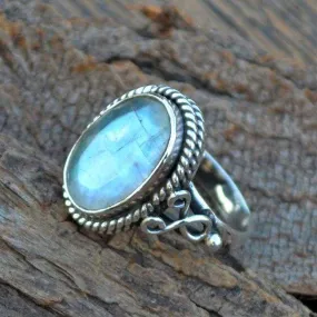 Faceted Rainbow Moonstone Gemstone 925 Sterling Silver Ring, Rainbow Moonstone Jewelry, June Birthstone, Nickel Free