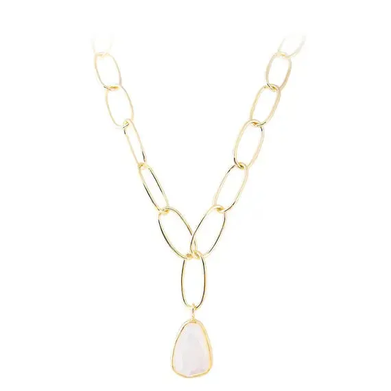 Fairley Free-Form Mother of Pearl Link Necklace - Gold