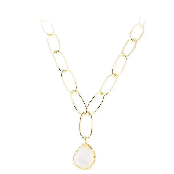 Fairley Free-Form Mother of Pearl Link Necklace - Gold