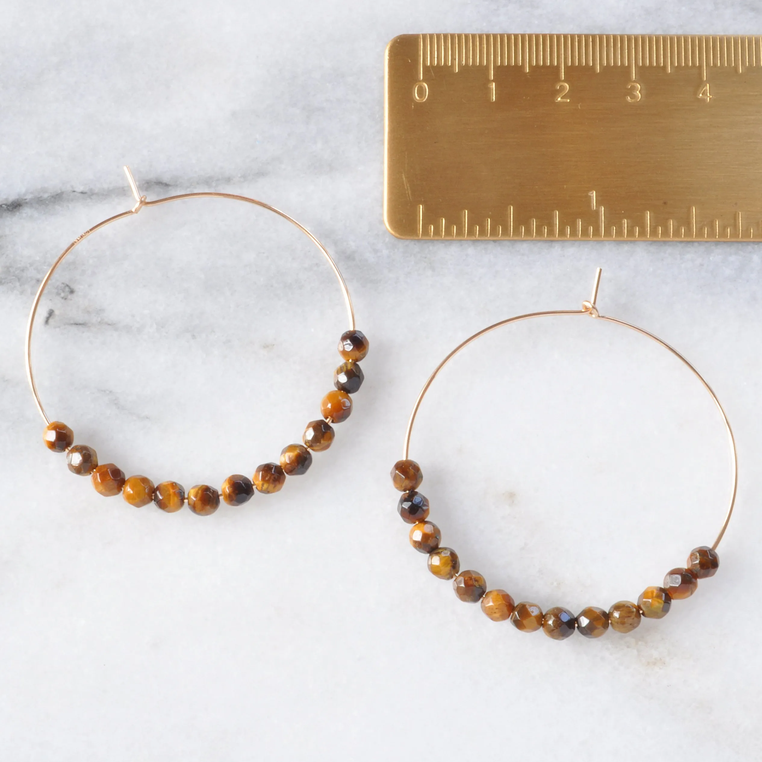 Gemstone 45mm Gold Filled Hoops - TIGER EYE