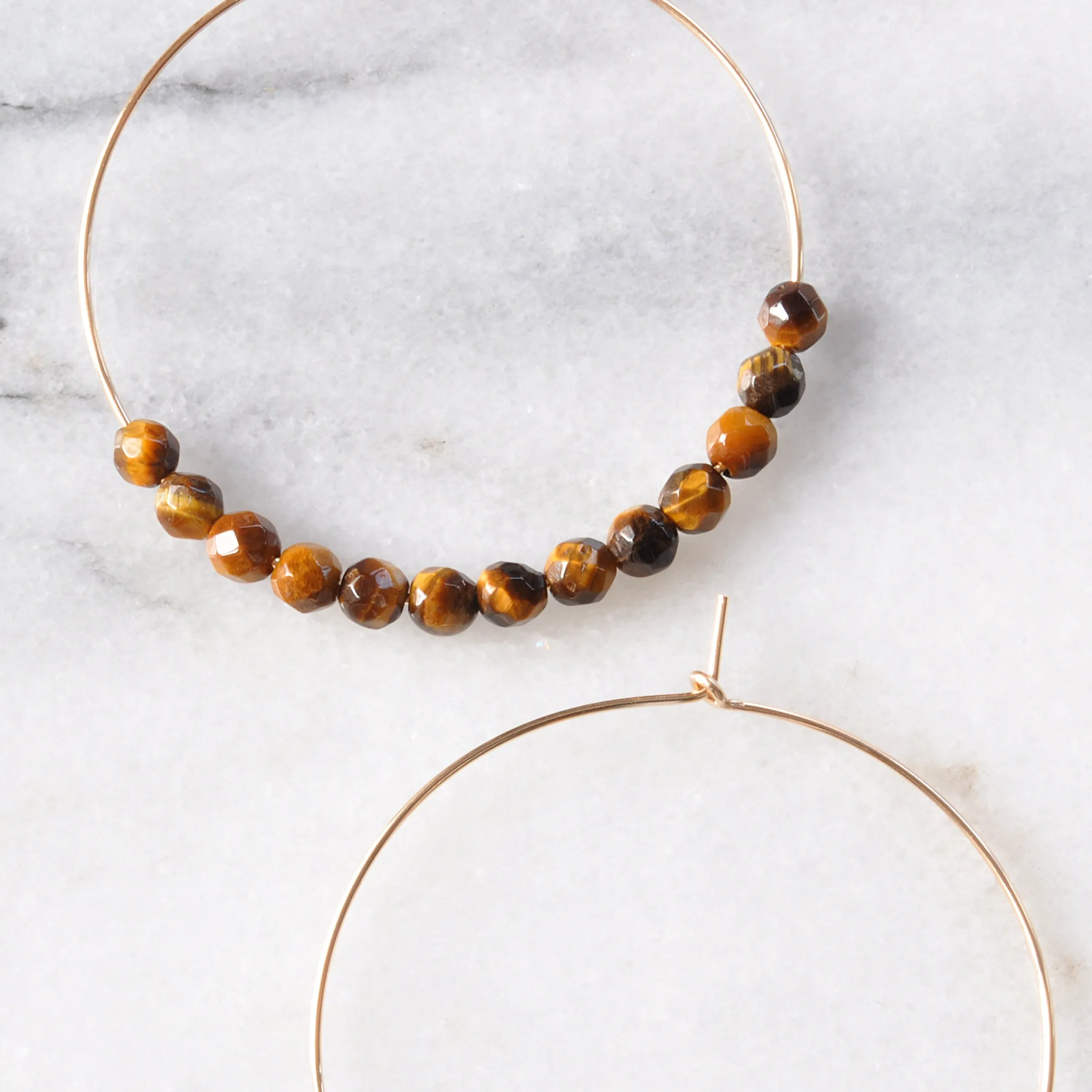 Gemstone 45mm Gold Filled Hoops - TIGER EYE