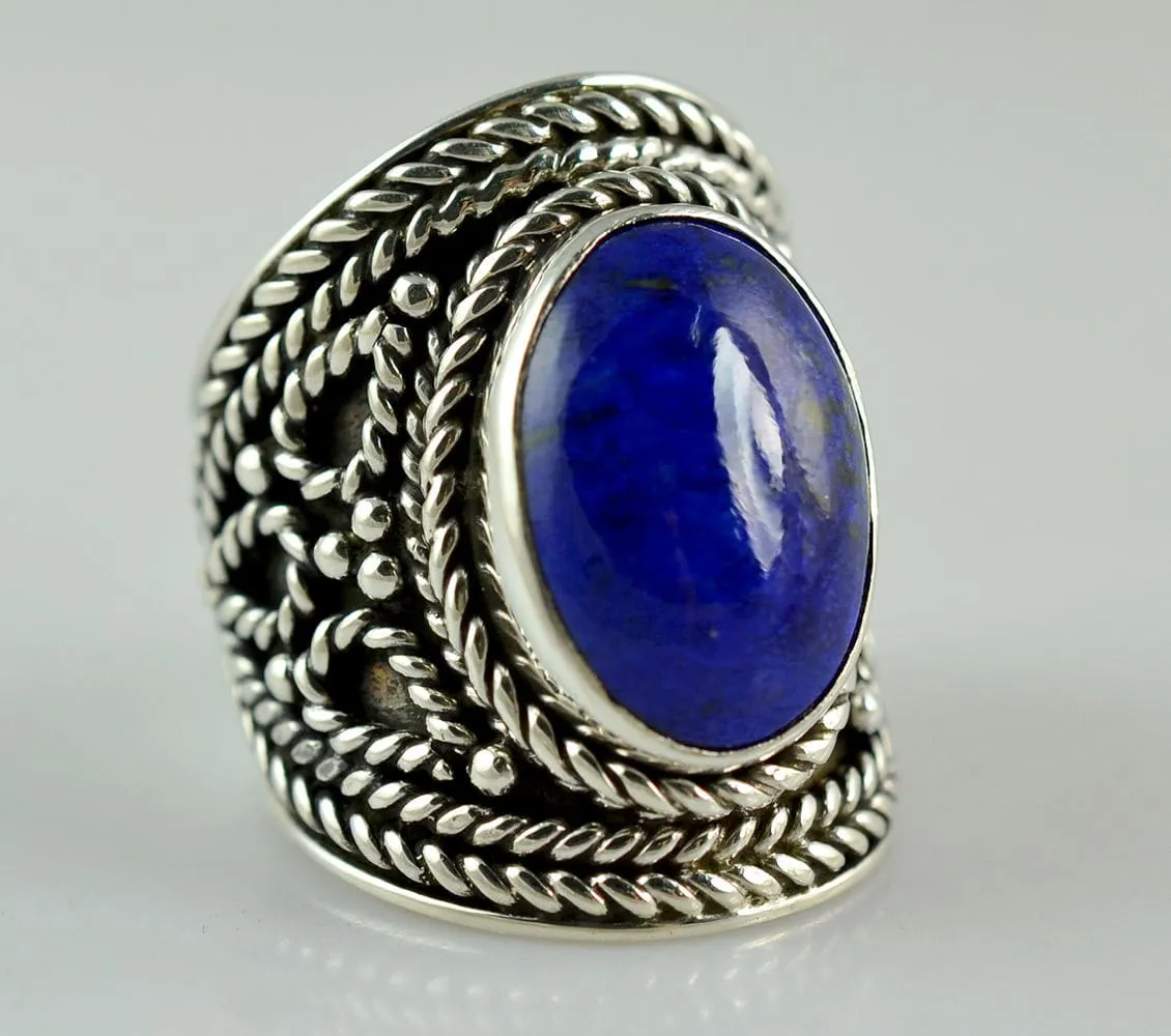 Genuine Lapis Lazuli 925 solid sterling silver hand made designer ring