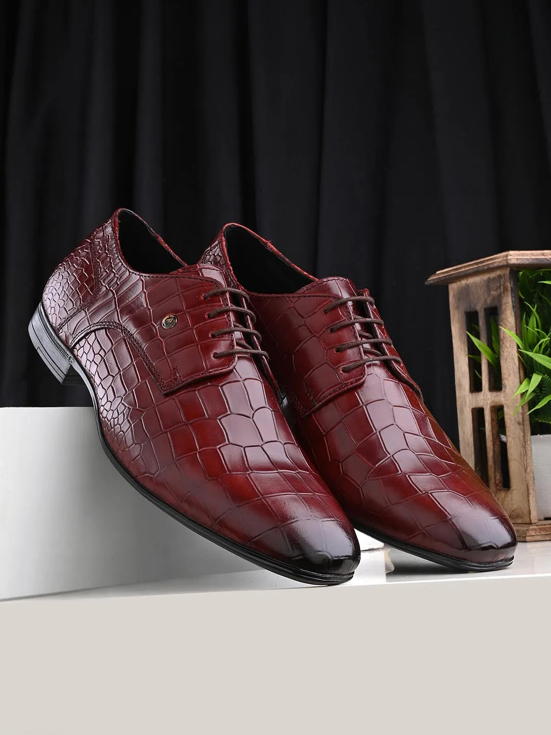 Genuine Leather Patterned Dress Lace up for Men Party Wear For Men