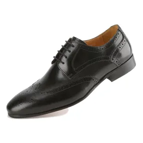 Gino Vitale Men's Handcrafted Genuine Leather Brogue Wingtip Medallion Dress Shoe