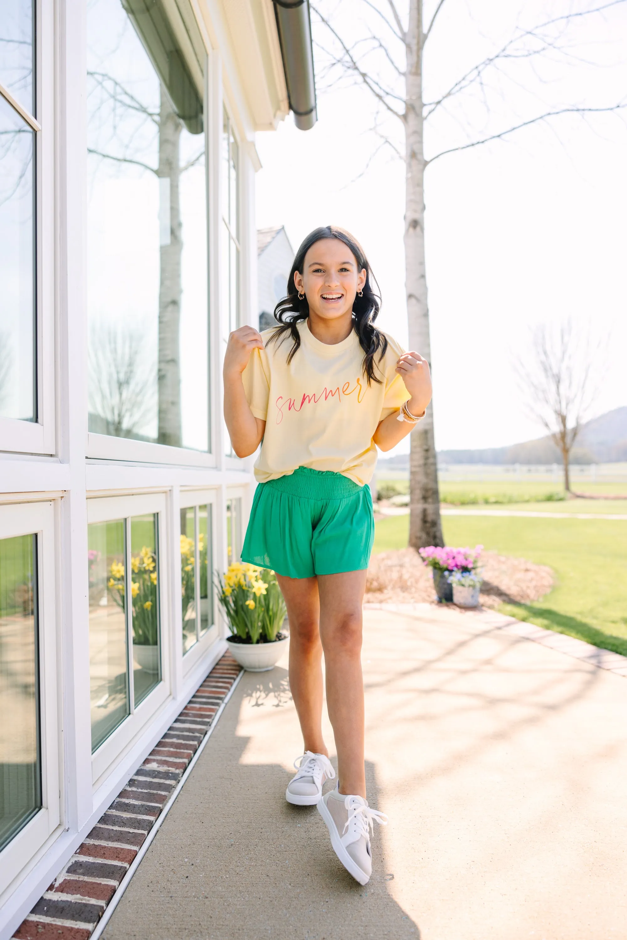 Girls: Just Your Style Green Smocked Shorts