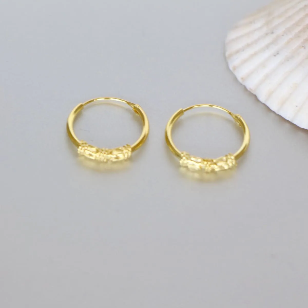 Gold Ear Hoops 14mm, Bali Hoops, Gift Earrings, Elegant Earrings, Simple Earrings, Minimal Earrings, Bohochic, Gypsy Style, (E62)