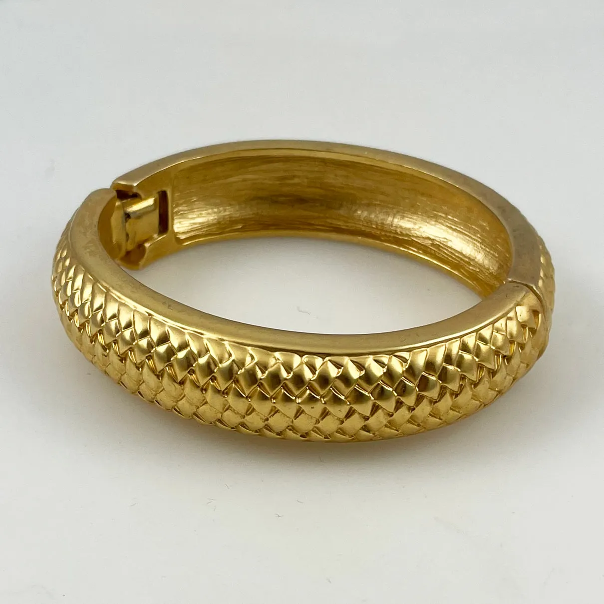 Gold Woven Hinged Bangle Bracelet