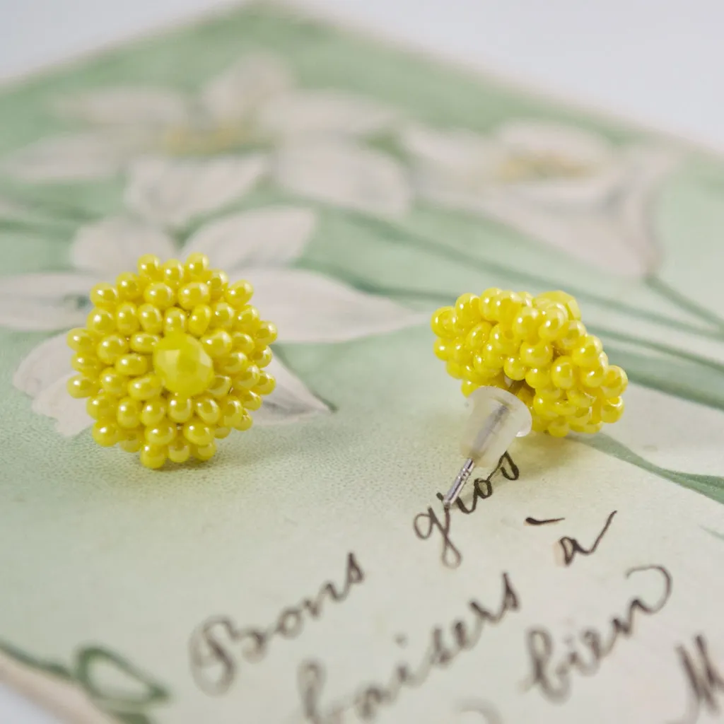 Hand Beaded Post Earrings - Blue and Yellow