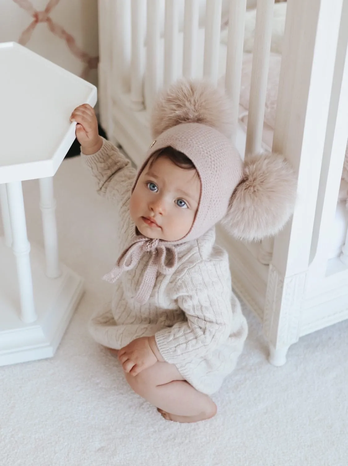 Honeycomb Dusty Pink Cashmere Bonnet