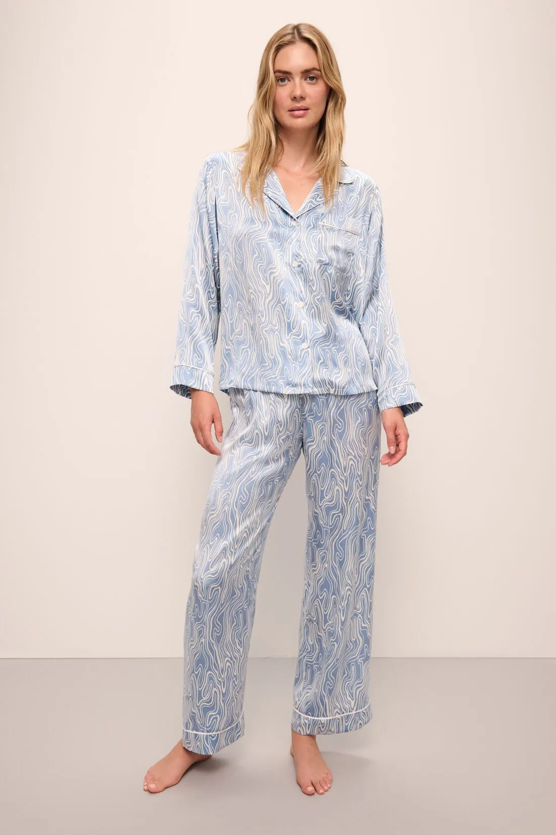 Inez Washable Silk Printed Long PJ Set