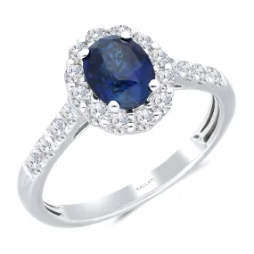 Kallati Heirloom Oval Halo Sapphire & Diamond Engagement Ring in 14K White Gold