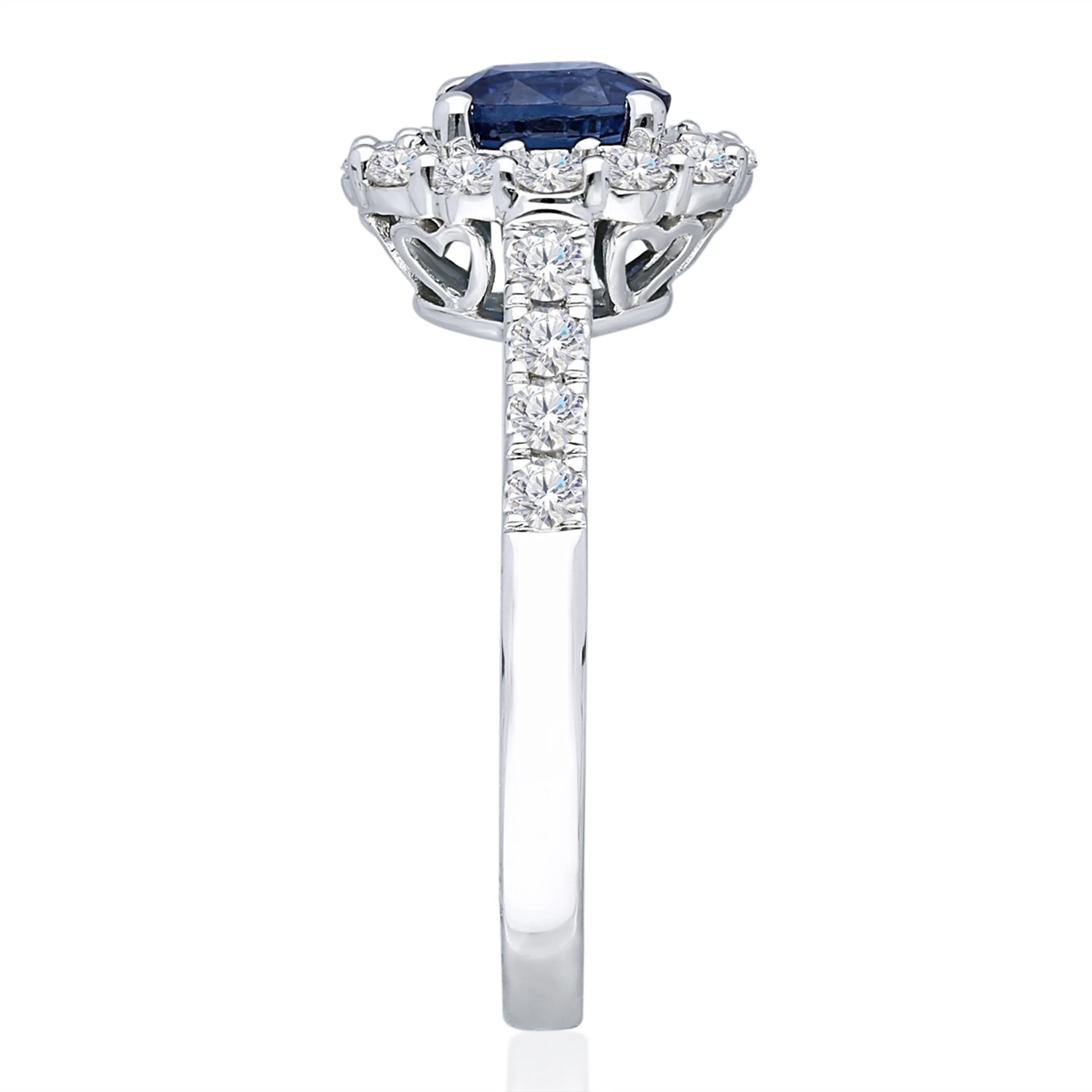 Kallati Heirloom Oval Halo Sapphire & Diamond Engagement Ring in 14K White Gold