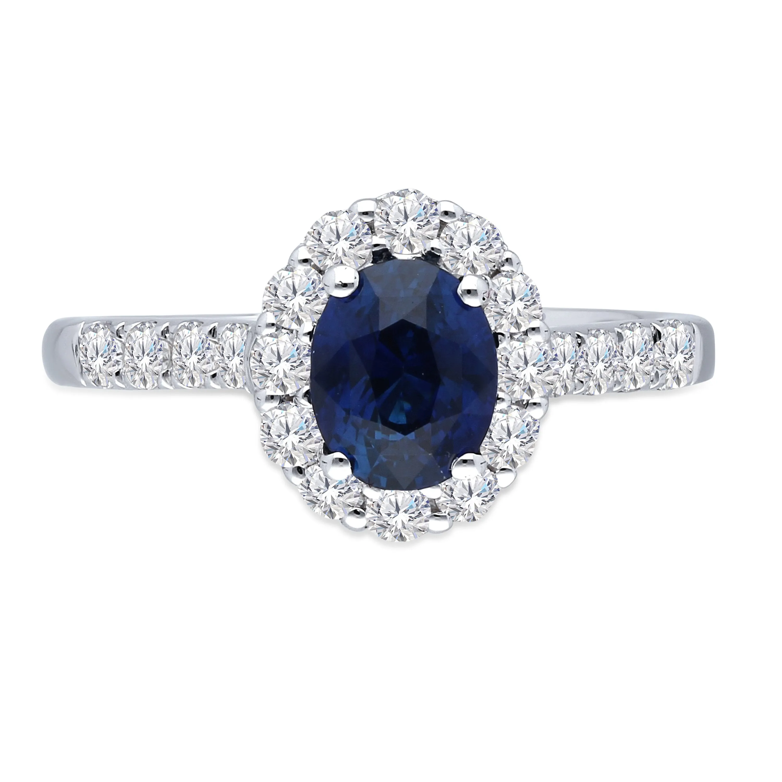 Kallati Heirloom Oval Halo Sapphire & Diamond Engagement Ring in 14K White Gold