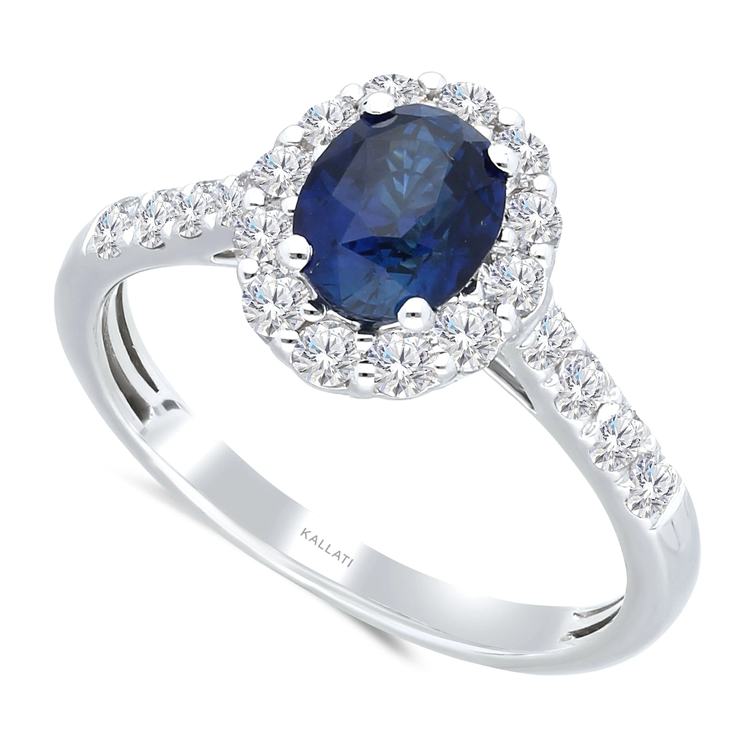 Kallati Heirloom Oval Halo Sapphire & Diamond Engagement Ring in 14K White Gold