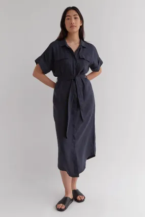 Kara True Navy Linen SS Shirt Dress