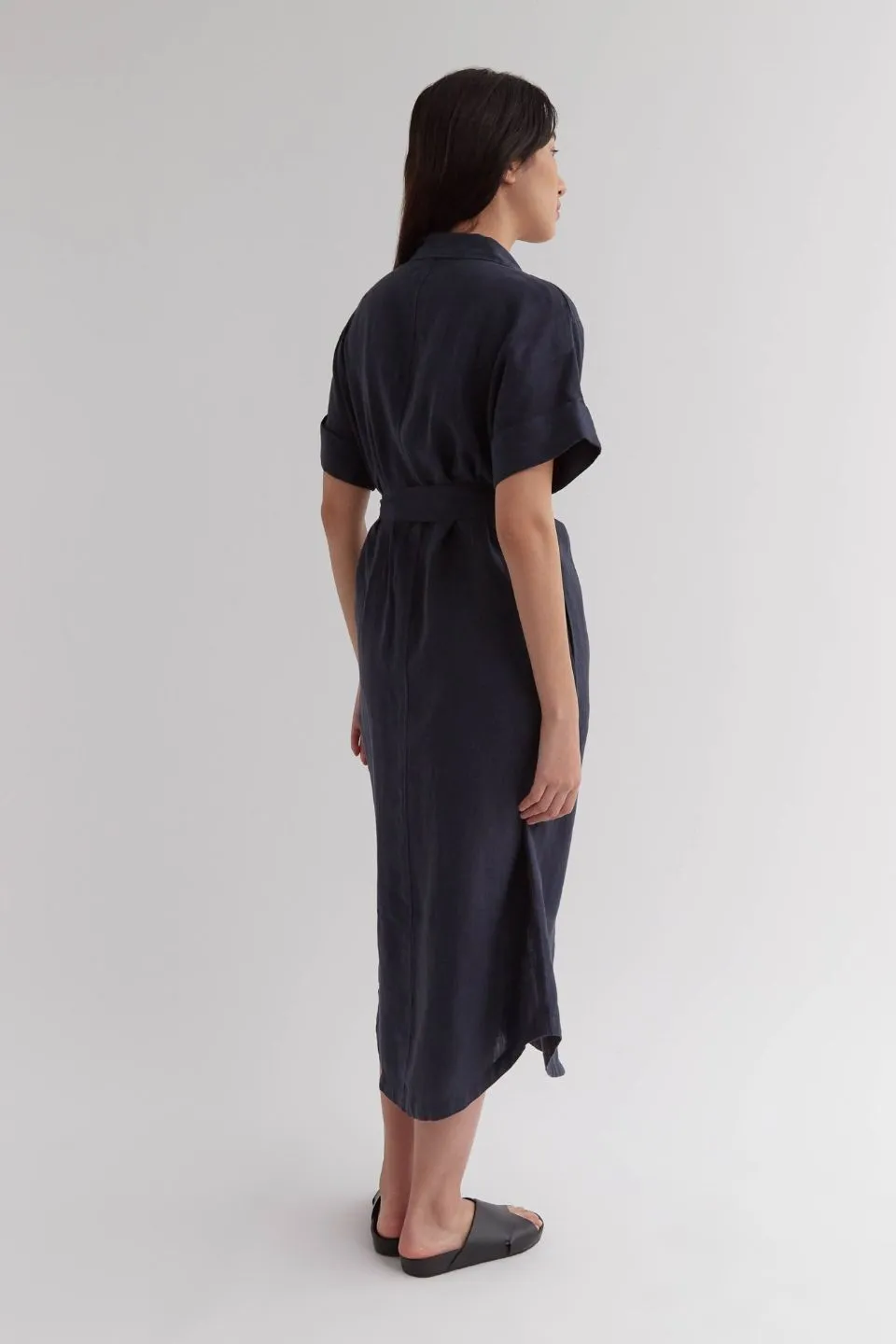 Kara True Navy Linen SS Shirt Dress