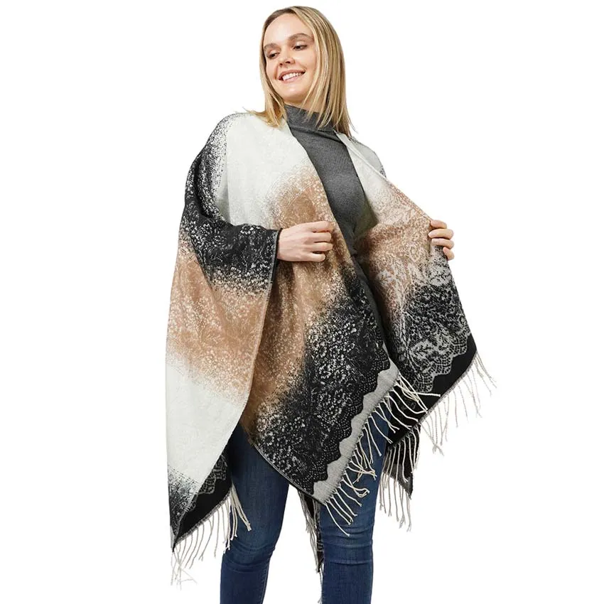 Lace Textured Ombre Cape Poncho