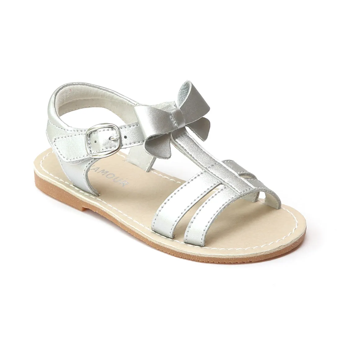 L'Amour Girls T-Strap Bow Sandals