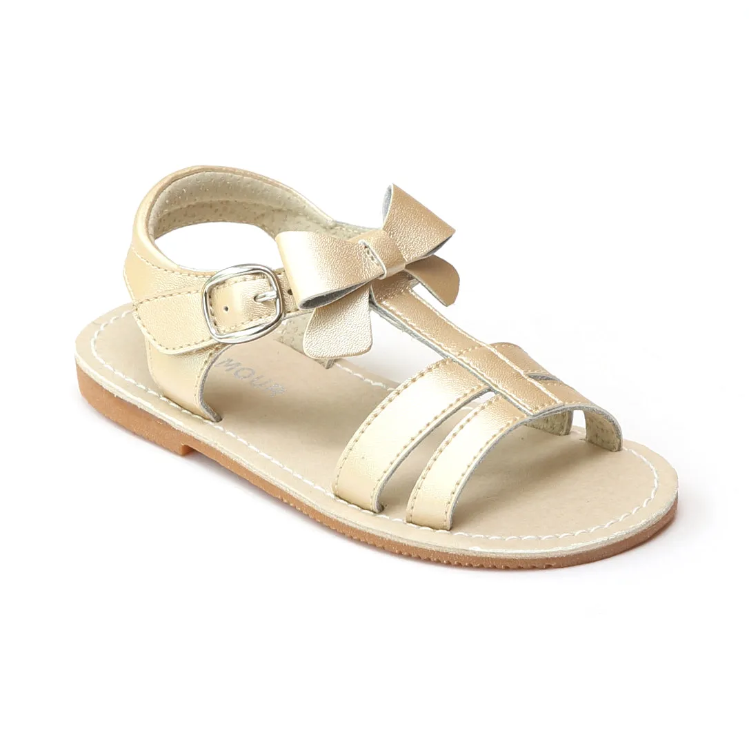 L'Amour Girls T-Strap Bow Sandals