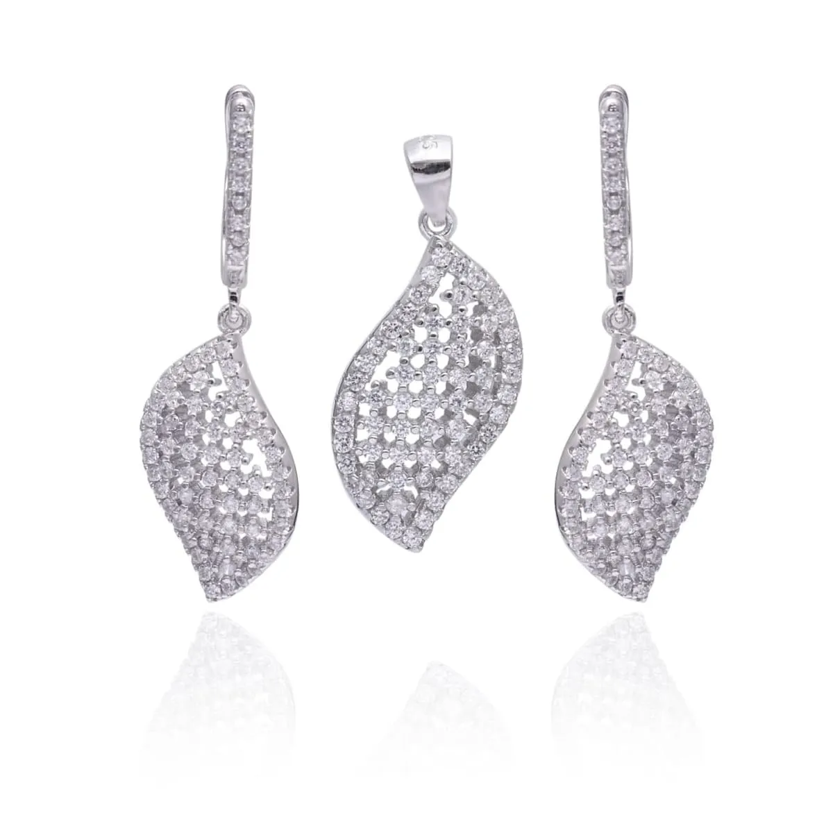 Leaf Design Zircon Gemstone 925 Sterling Silver Pendant Earrings Handmade Pendant Set