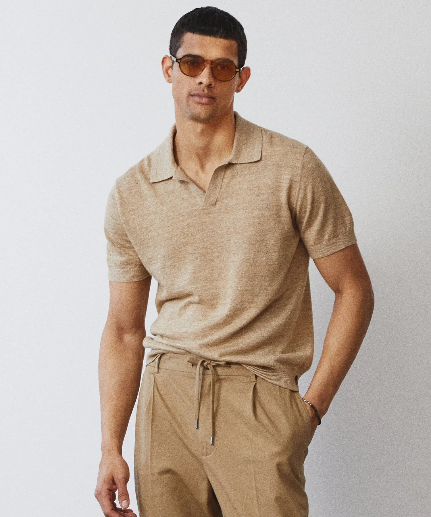 Linen Montauk Sweater Polo in Weathered Oak