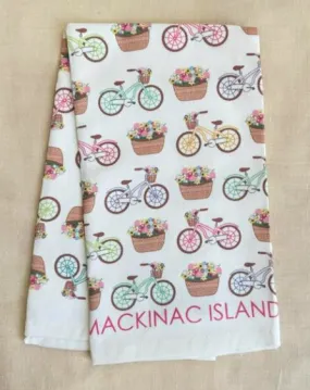 Mackinac Bicycle and Flower Baskets Full Pattern Towel