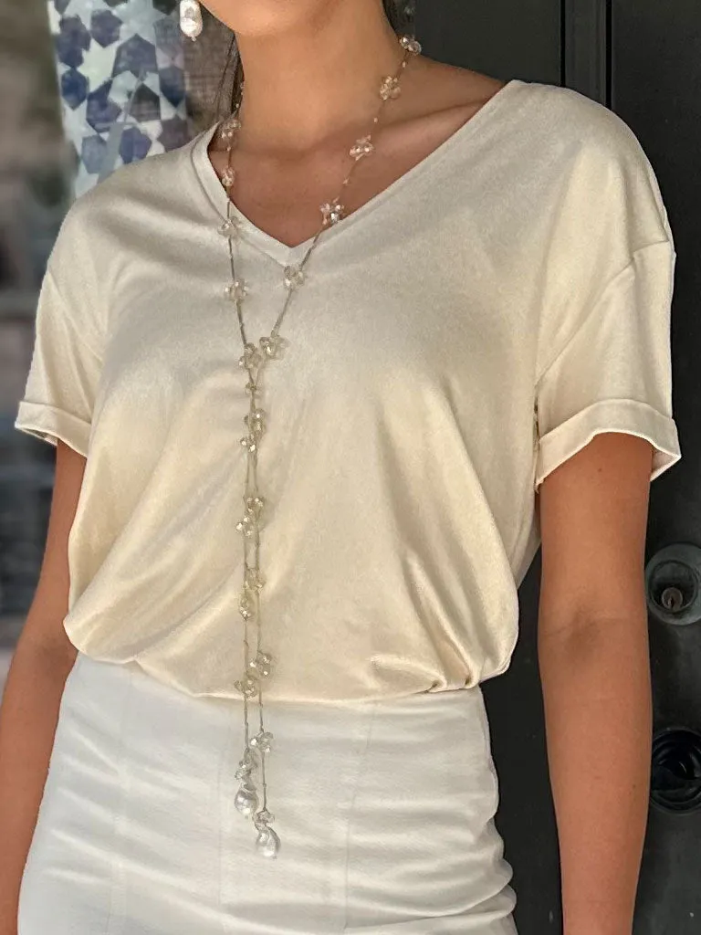 Maggie Metallic Ivory V-Neck