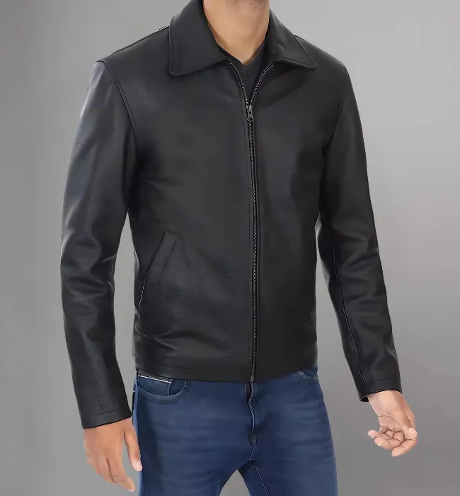 Men's Smooth Leather Collar Jacket