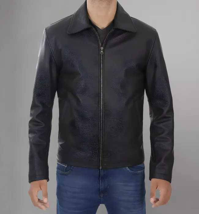 Men's Smooth Leather Collar Jacket