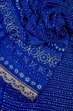 Midnight Blue Color Georgette Saree with Zari Chikankari and Sequin Style Embroidery