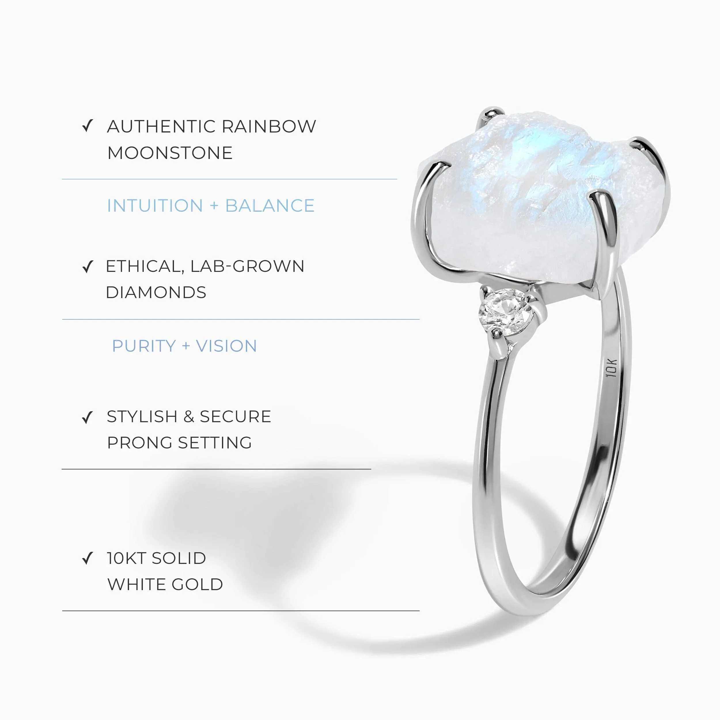 Moonstone Lab Diamond Ring - Raw Allure