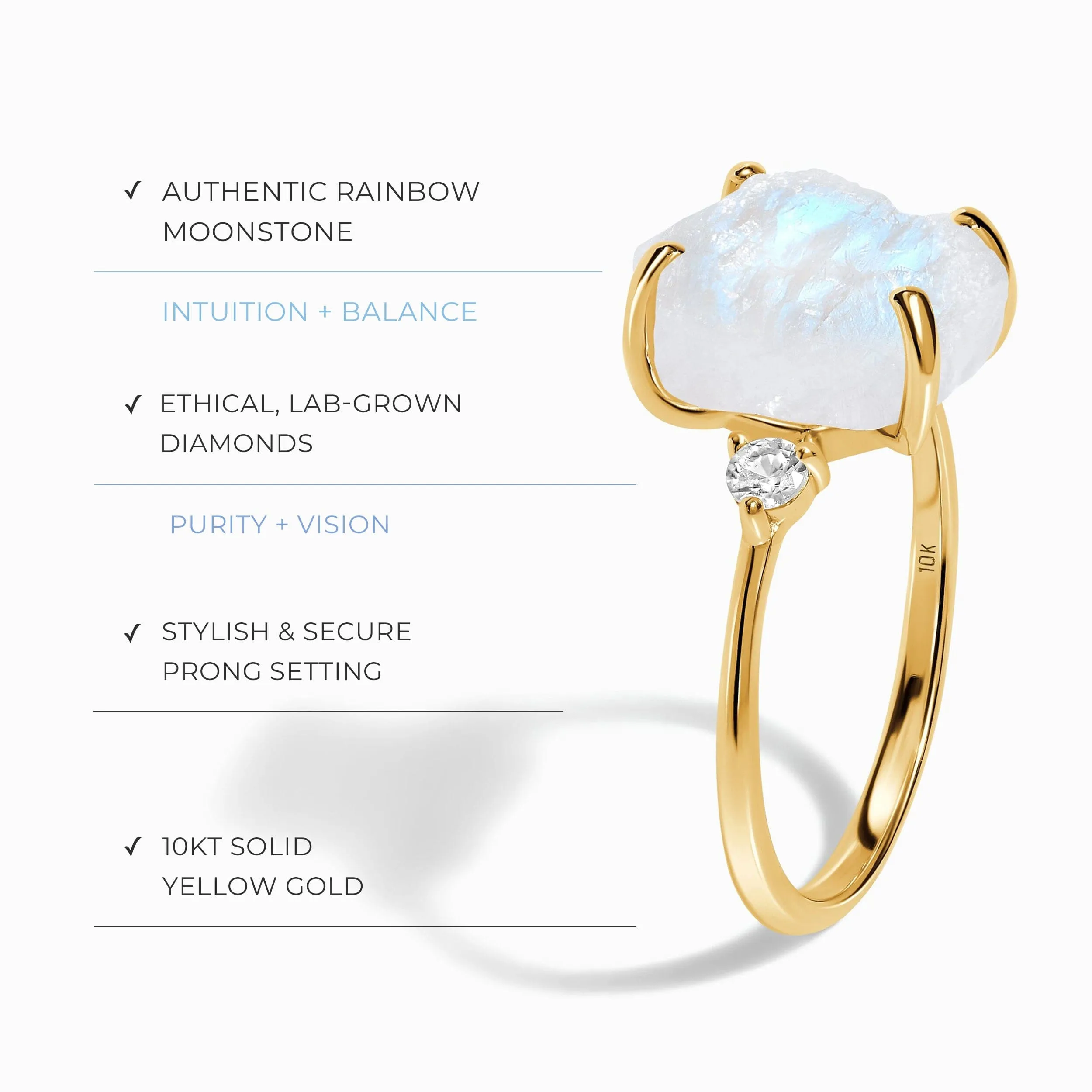 Moonstone Lab Diamond Ring - Raw Allure