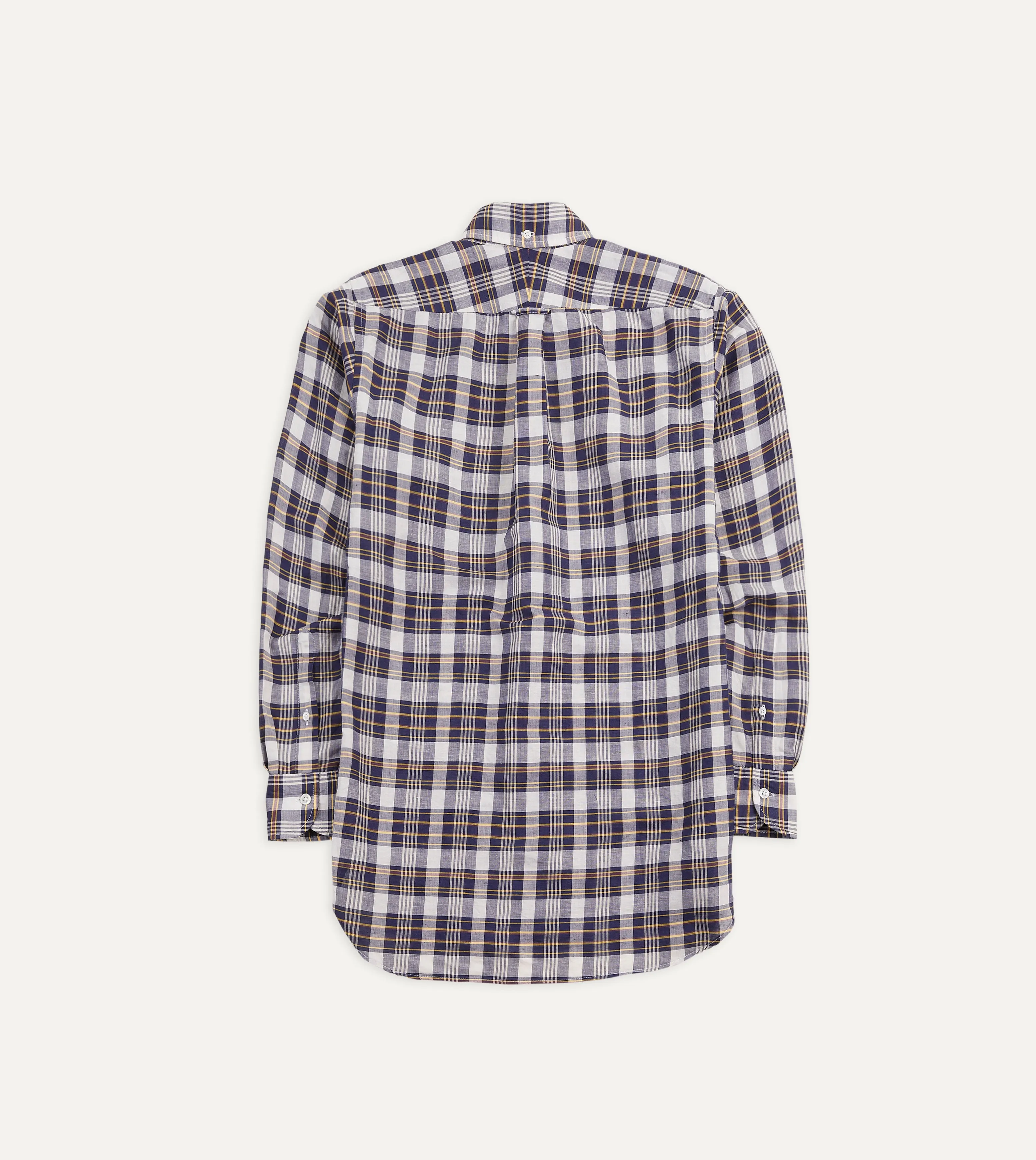 Navy Check Cotton Linen Button-Down Shirt