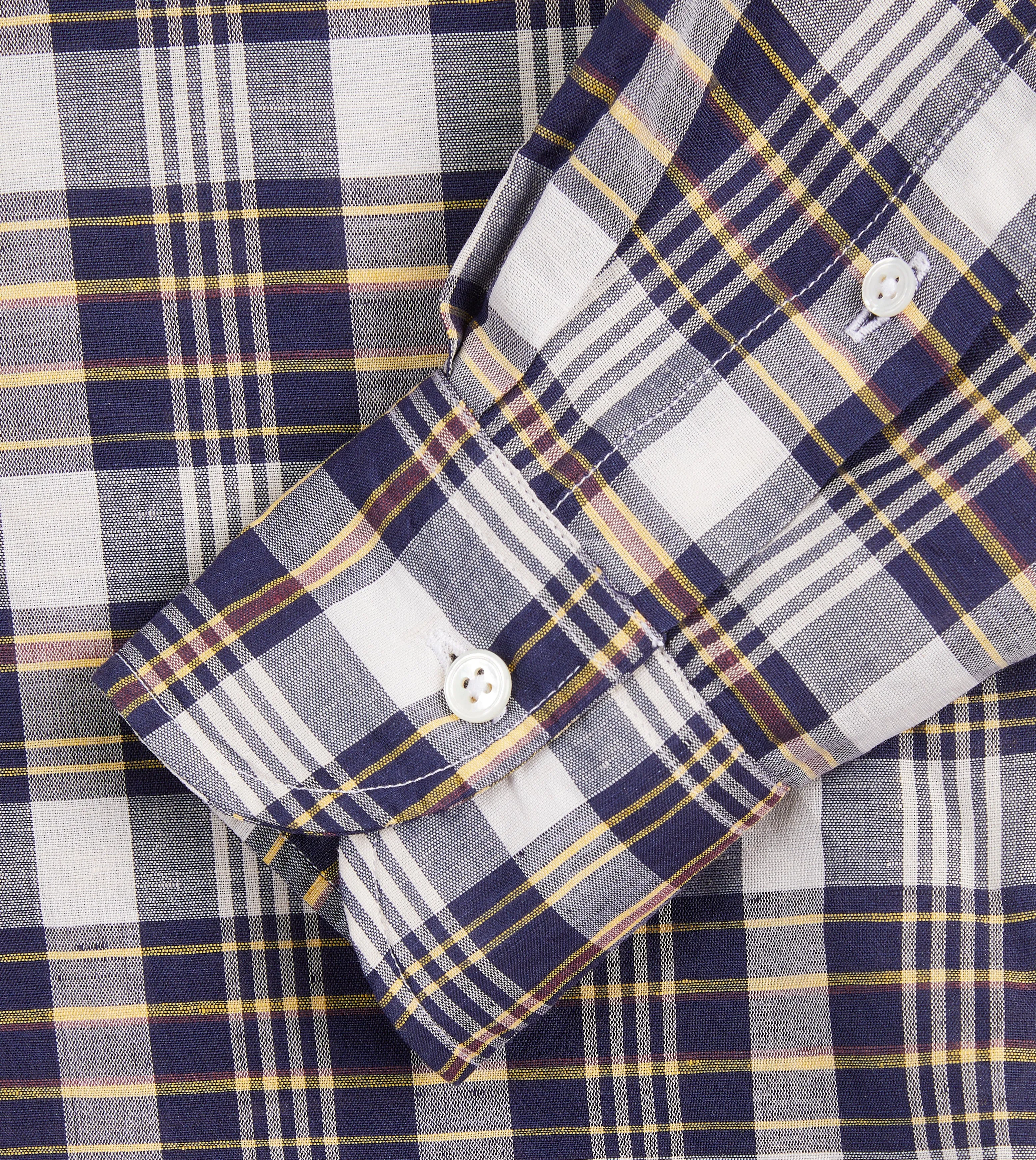 Navy Check Cotton Linen Button-Down Shirt