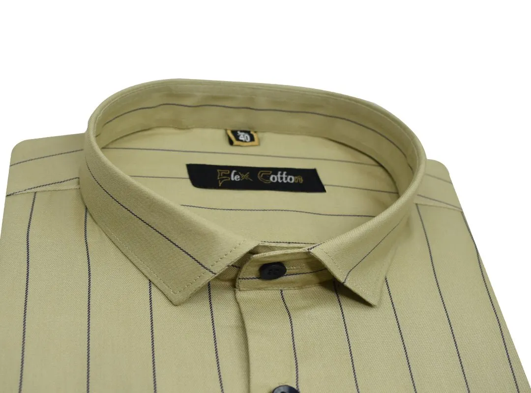 Olive Green Color Lining Cotton Shirt For Men