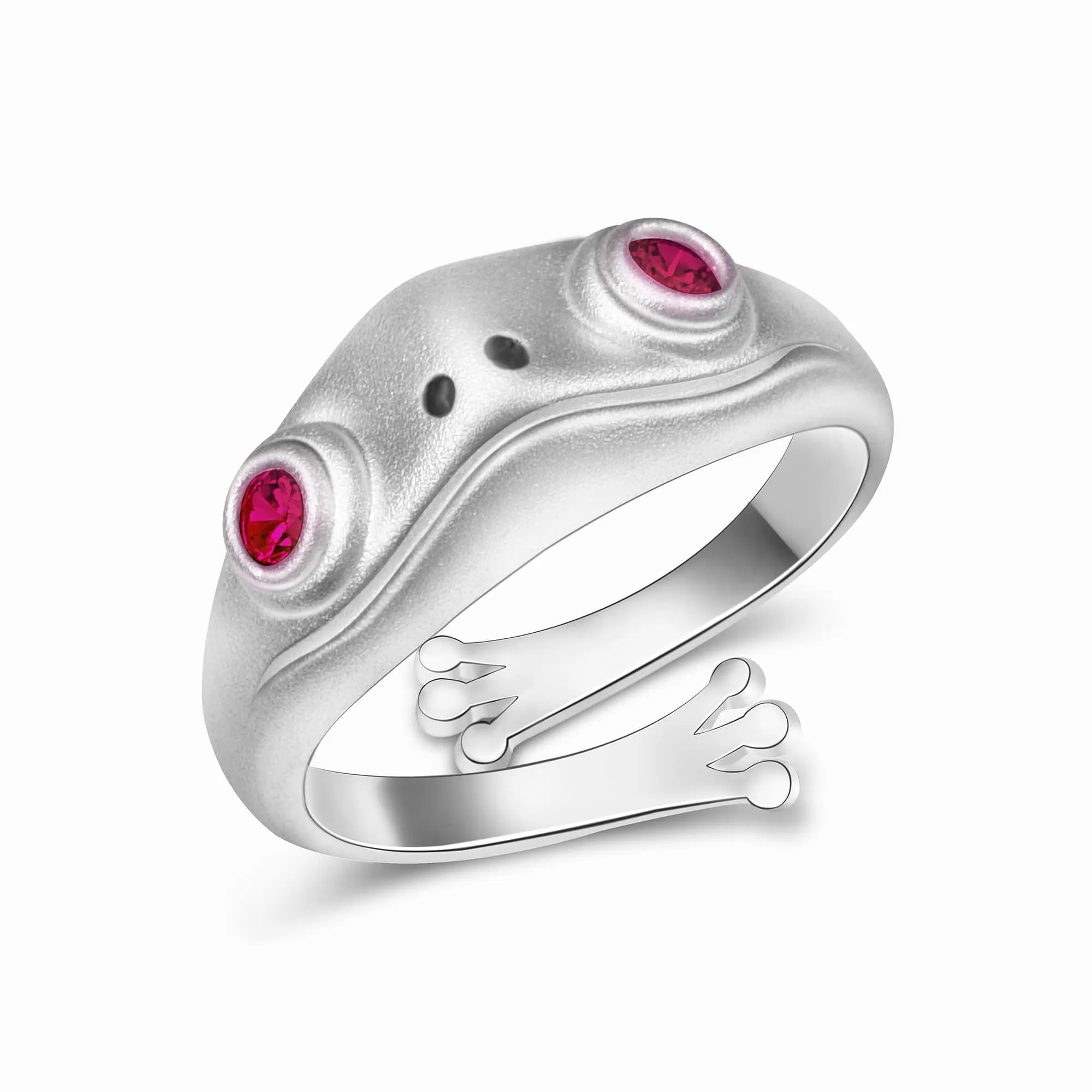 Open Ruby CZ Adjustable Frog Ring Sterling Silver