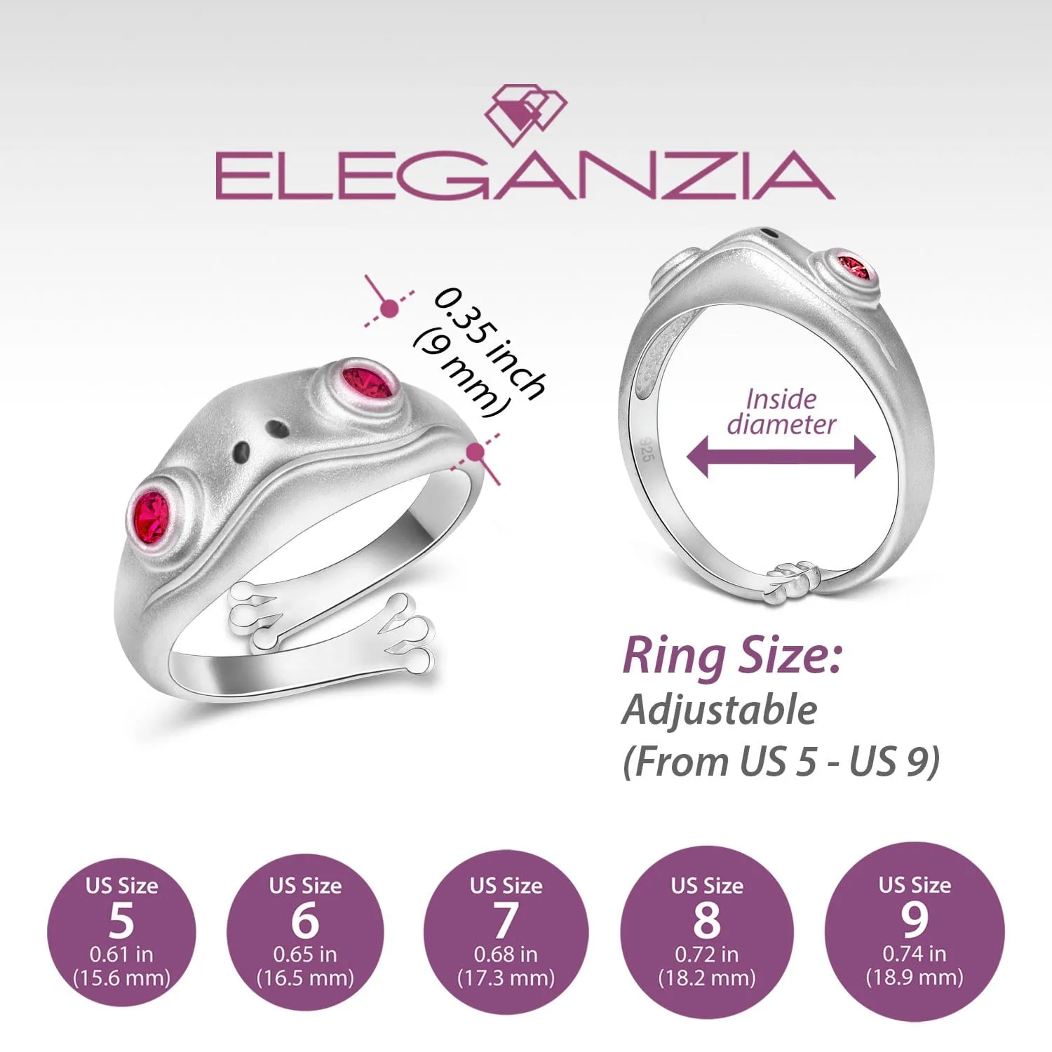 Open Ruby CZ Adjustable Frog Ring Sterling Silver