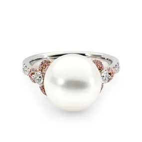 Pink and White Diamond Pearl Ring