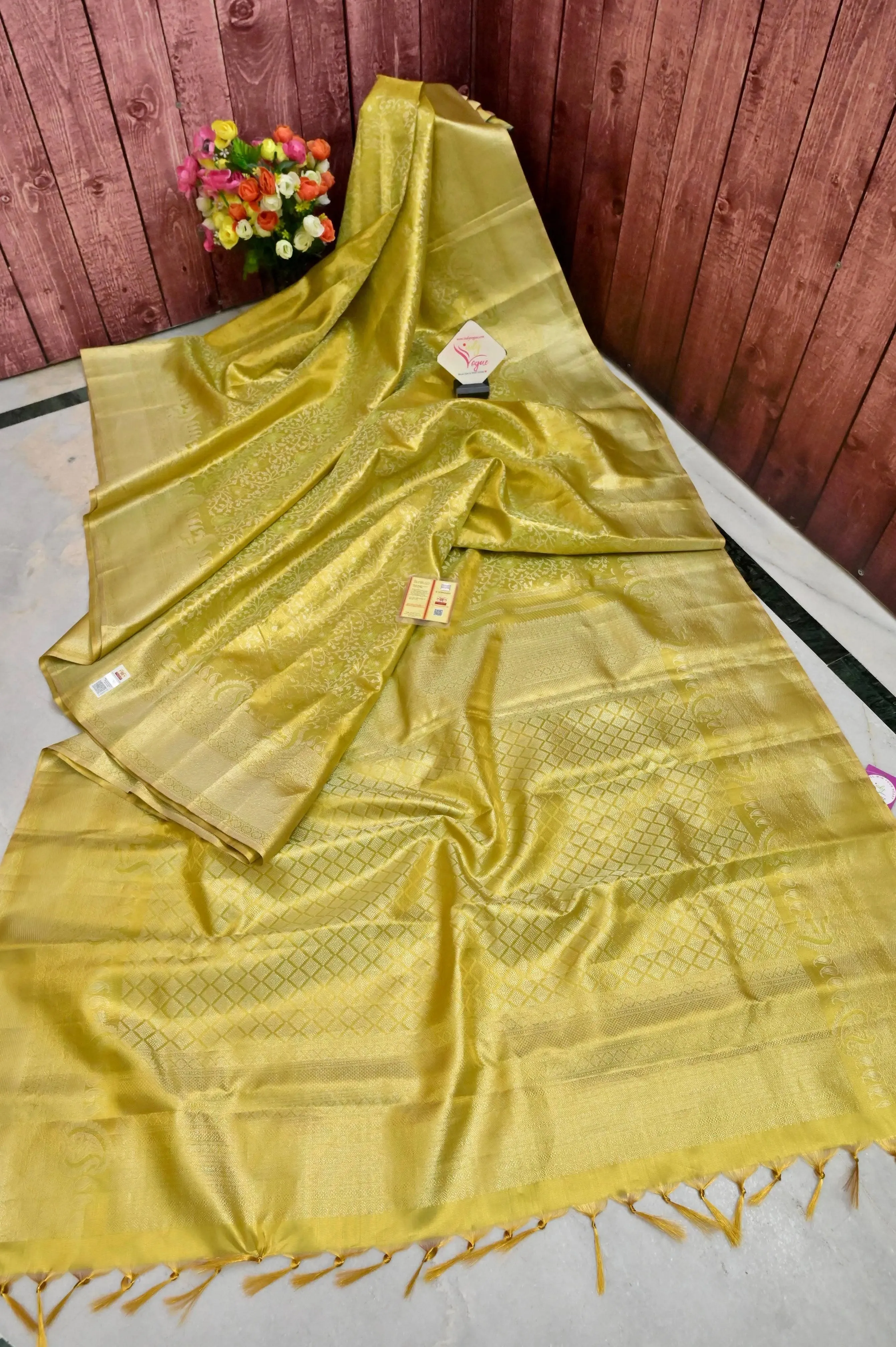 Pista Green Color Brocade Kanjeevaram Silk Saree