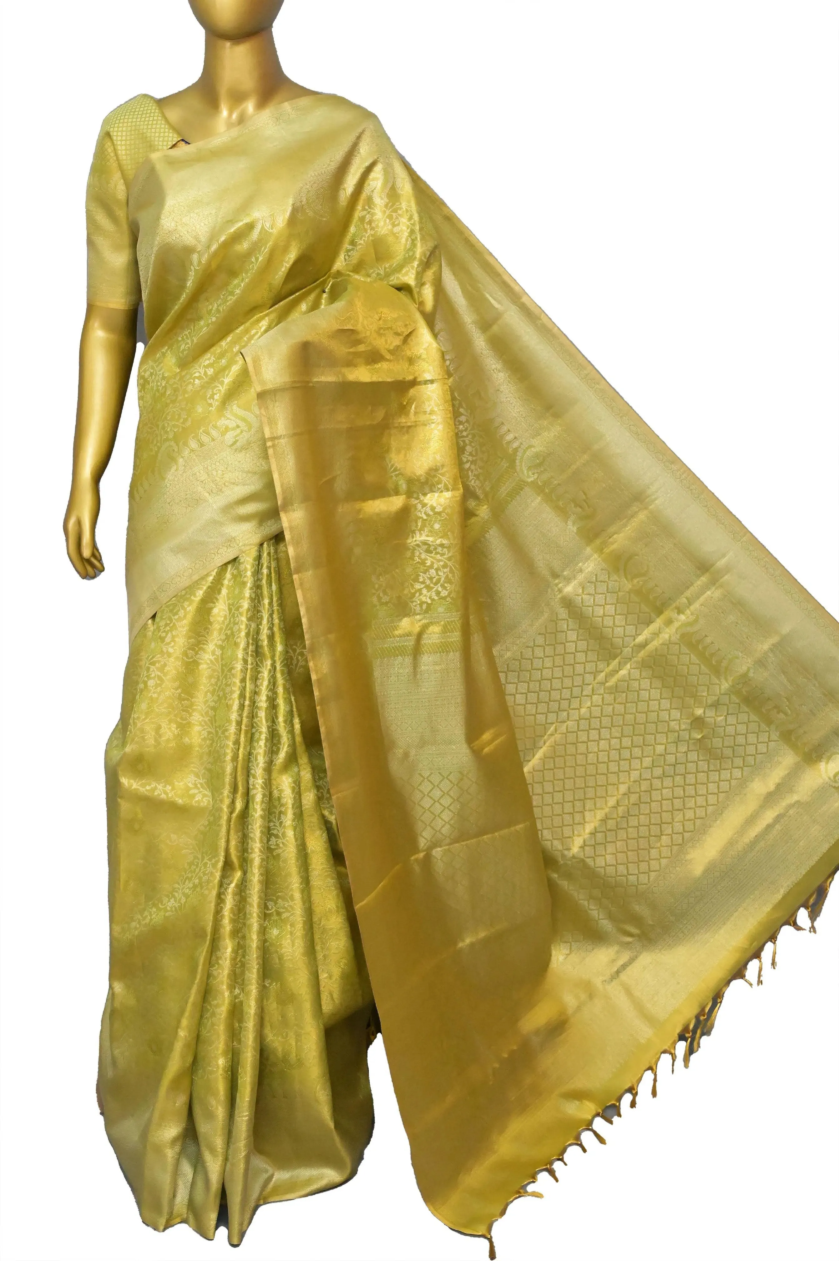 Pista Green Color Brocade Kanjeevaram Silk Saree