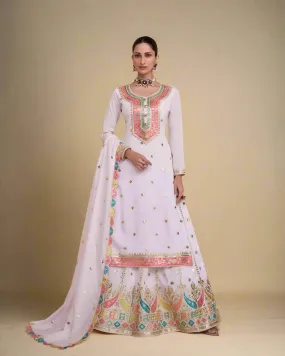 Premium silk Designer Embroidered Salwar Suits White