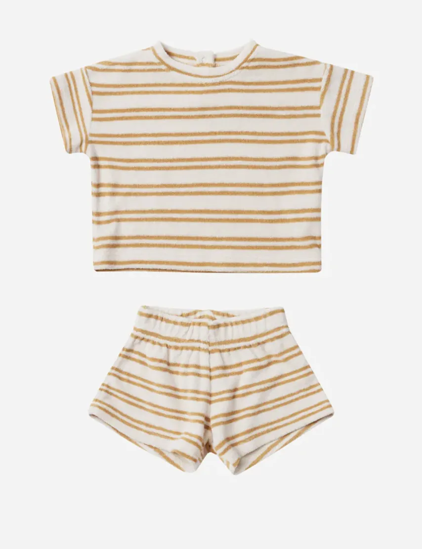 Quincy Mae - Honey Stripe Terry Tee Short Set