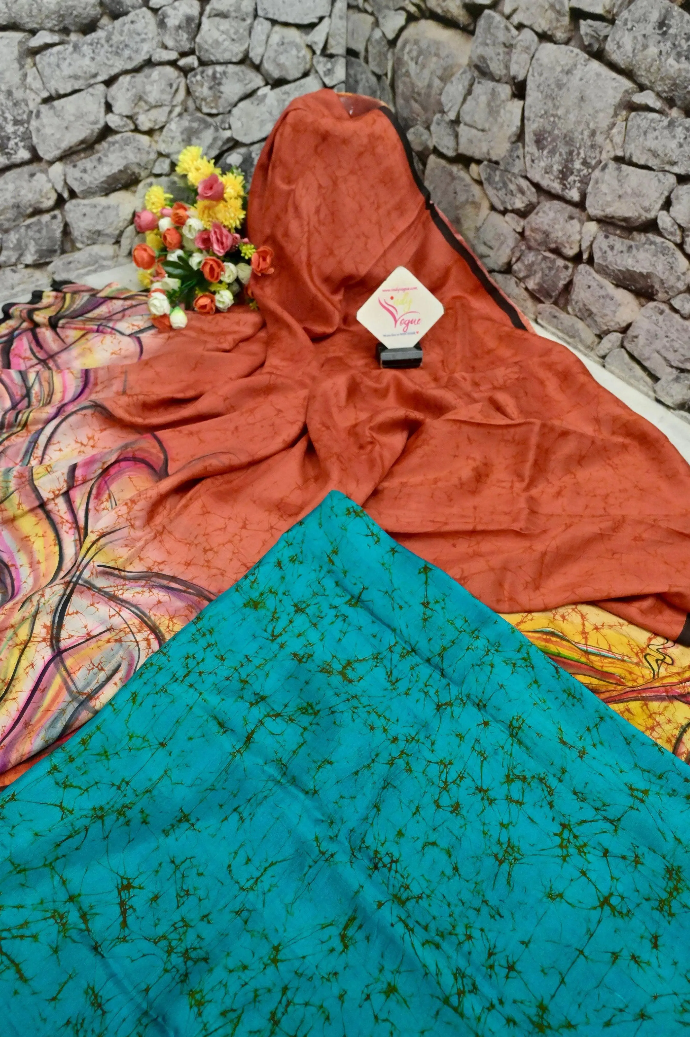 Red and Multicolor Pure Bishnupur Katan Silk Saree with Wax Batik and Hand Paint