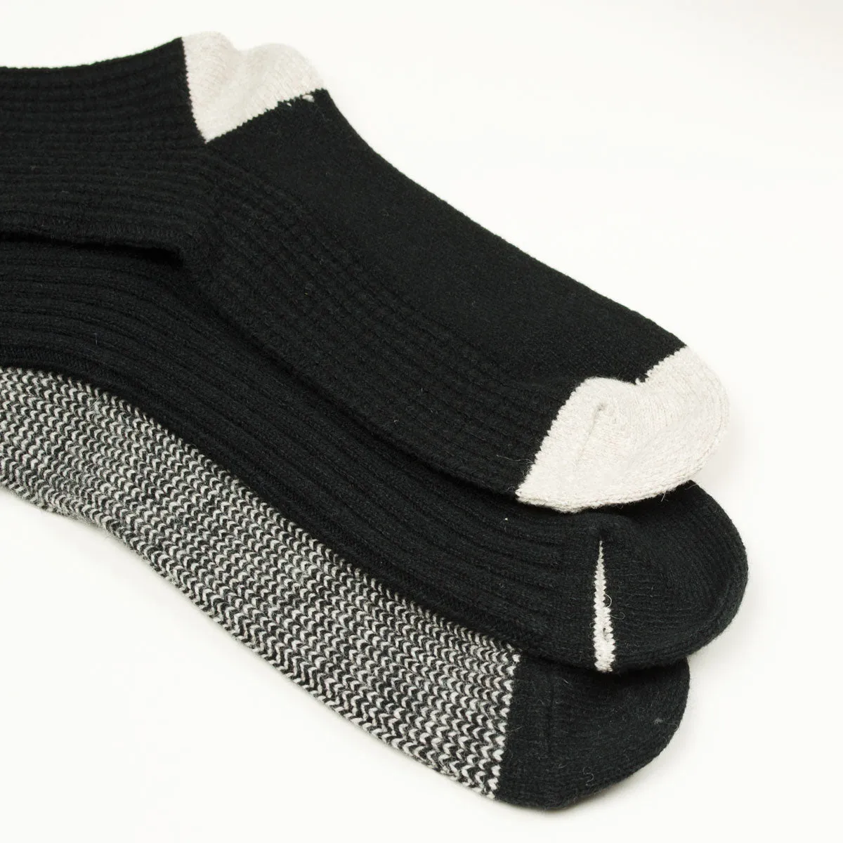 RoToTo - Recycled Cotton/Wool 3-Pack Socks - Black / Gray