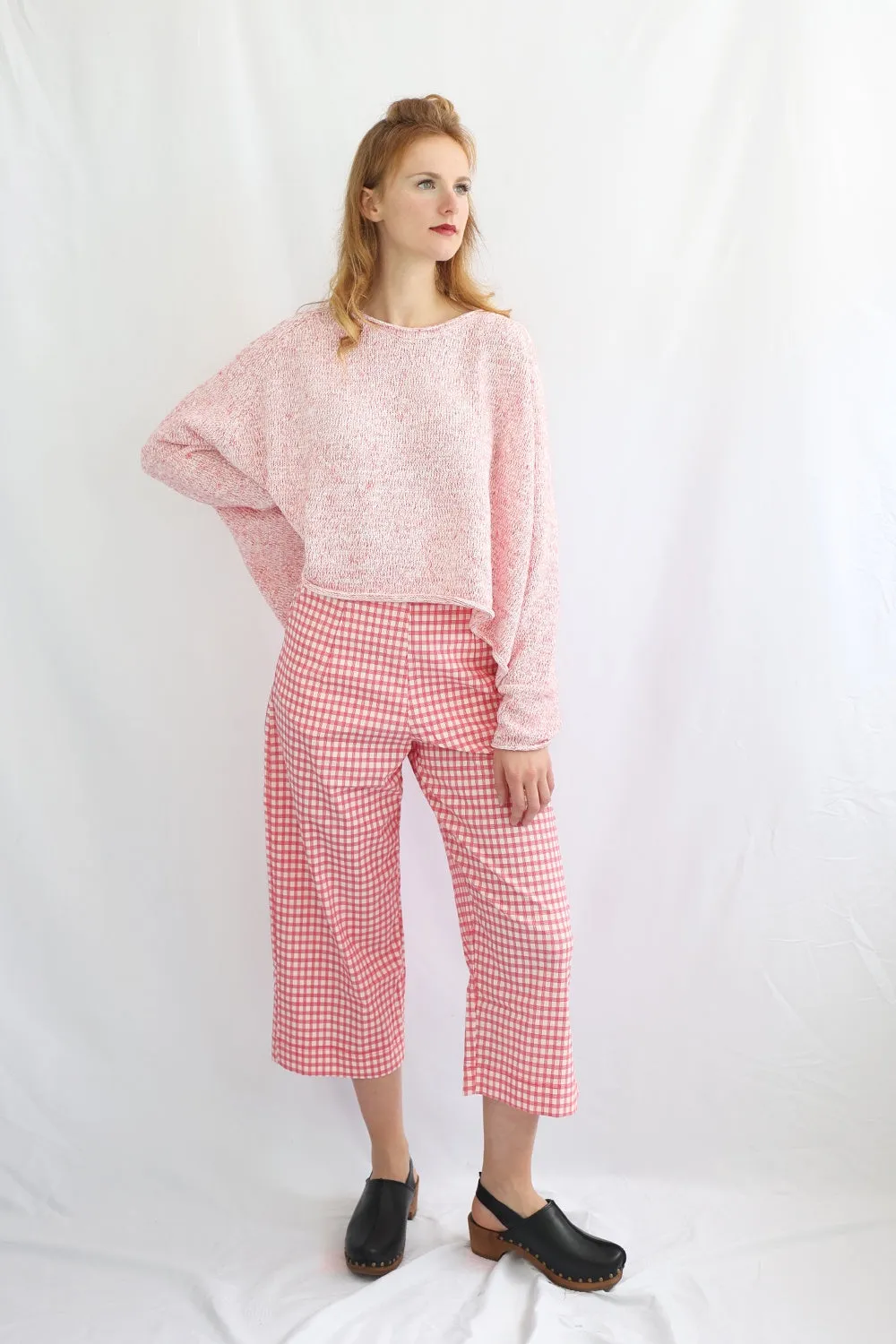 RUNDHOLZ BLACK LABEL CHERRY CHECK WIDE LEG PANT